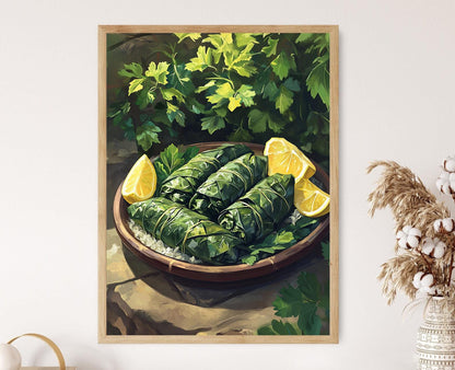 Affiche Dolma Turque – Illustration de Feuilles de Vigne Farcies