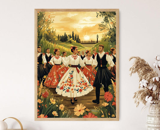 Affiche Danse Polonaise – Impression Artisanal Élegante et Folklorique