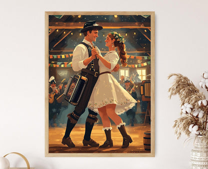 Affiche Danse Schuhplattler – Poster Art Bavaroise en Lederhosen