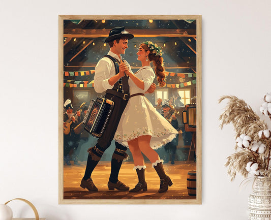 Affiche Danse Schuhplattler – Poster Art Bavaroise en Lederhosen