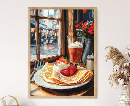 Affiche Crêpes – Poster Délicieux Dessert Français aux Fraises et Crème