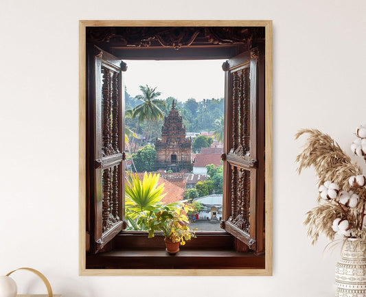 Affiche Thiruvananthapuram – Poster du Temple Padmanabhaswamy et Fenêtres en Bois