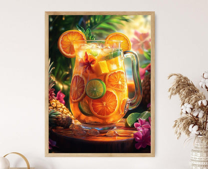 Affiche Punch aux Fruits Tropicaux – Poster Verre avec Découpes de Fruits