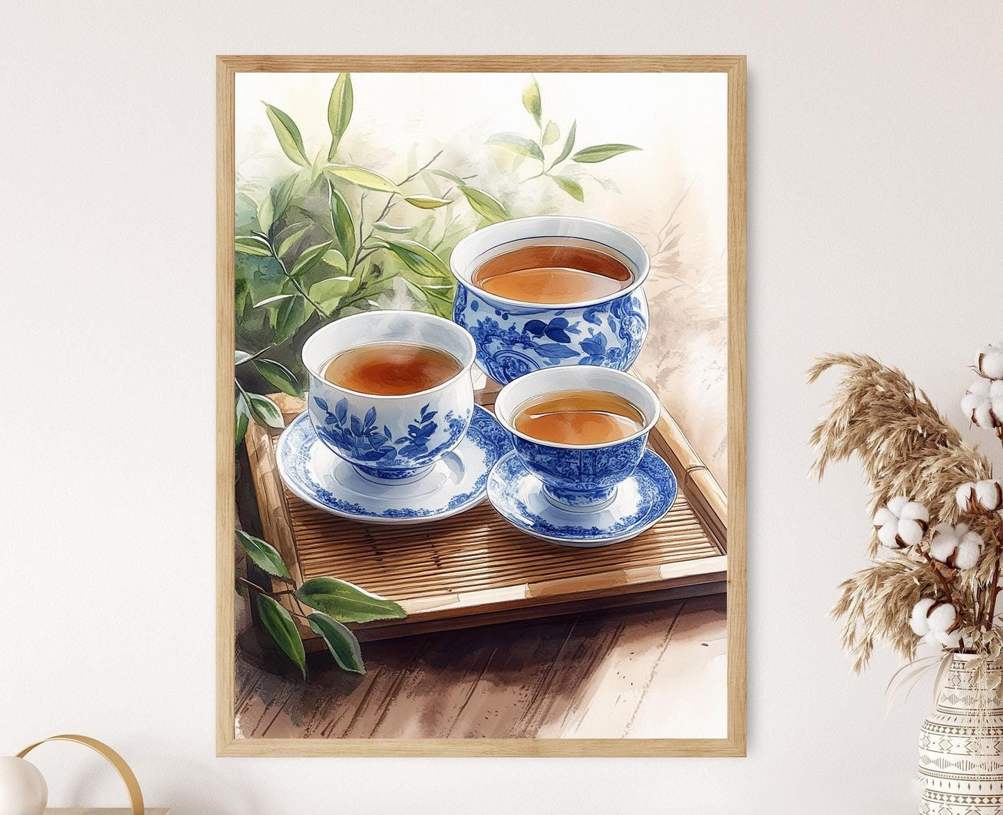 Affiche Art du Thé Chinois – Poster Gaiwan en Porcelaine, Motifs Ming