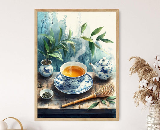 Affiche Oolong – Poster de Thé avec Tasse en Porcelaine et Phoenix