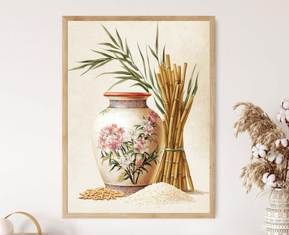 Affiche Huangjiu – Imprimé d'un pot céramique avec motifs floraux