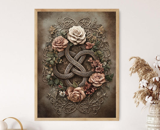 Affiche Nœud Celtique – Poster Art Floral et Dentelle, Symbole d'Amour Éternel