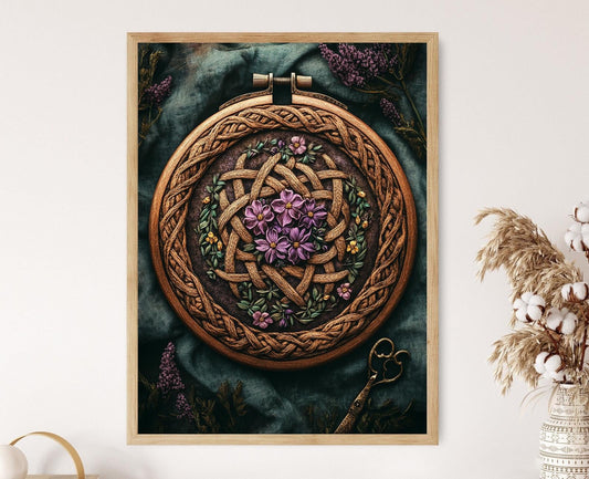 Affiche Celtique Irlandaise – Poster Art de Broderie en Cerceau en Bois