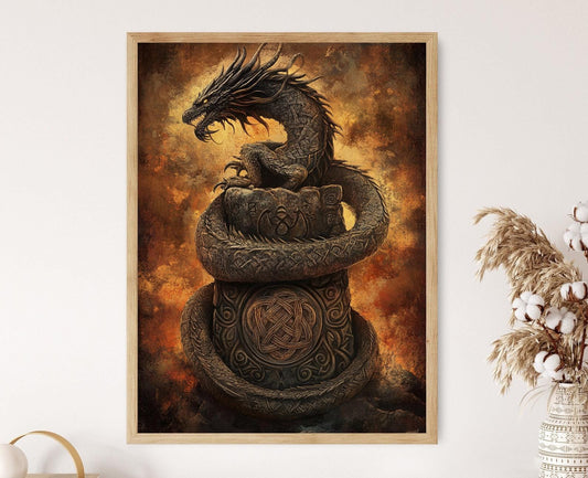 Affiche Dragon Celtique – Poster Art avec Nœuds et Symboles Anciens