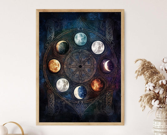 Affiche Galaxie Celtique – Poster Roue des Phases Lunaires avec Noeuds