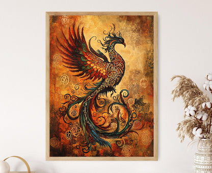 Affiche Phénix Celtique – Poster Plumes entrelacées, Symboles de Renaissance