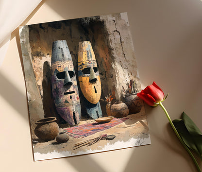 Affiche Masque Dogon – Illustration Art Tribal Africain Décor Cultural