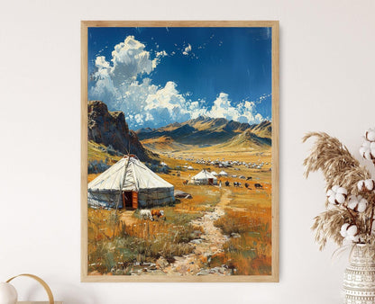 Affiche Village Mongol Traditionnel – Poster Art de Vie Nomade