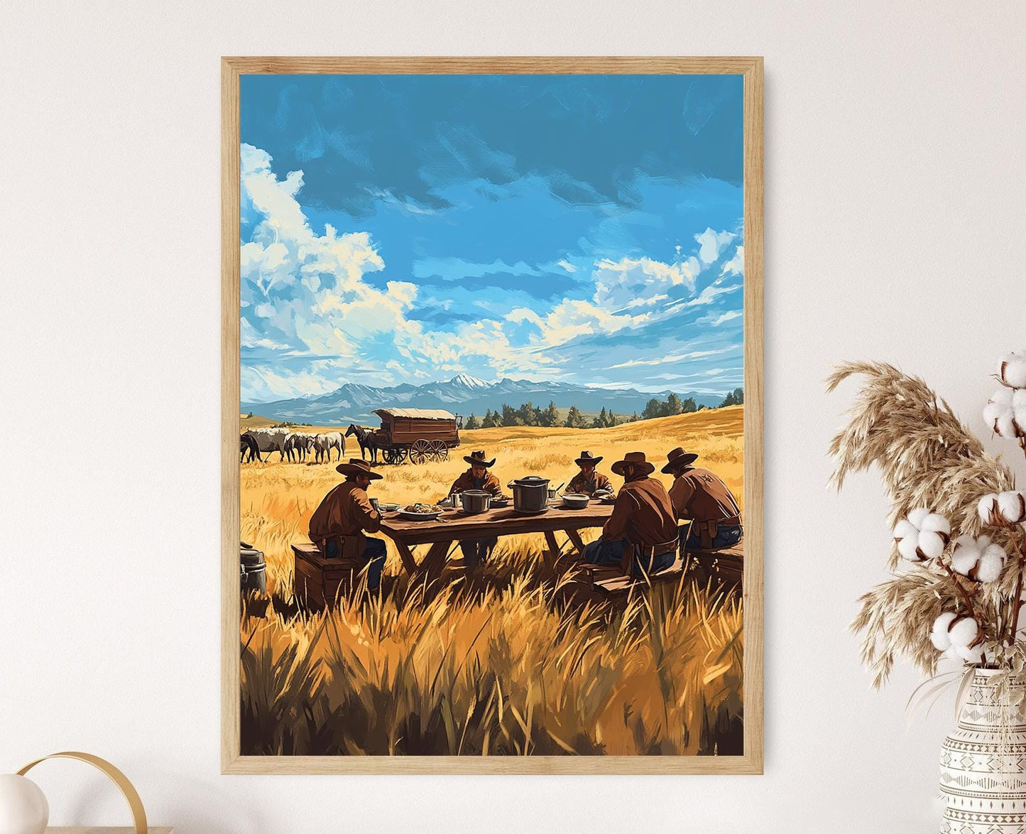 Affiche Scène Montana – Illustration de Cowboy pour Décor Rustique