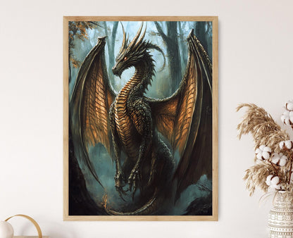 Affiche Dragon Hongrois – Poster Créature Mythologique en Forêt Mystique