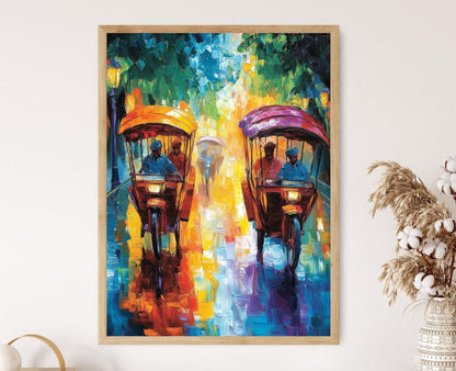 Affiche Rickshaws Indiens – Impression Giclée Colorée et Vibrante
