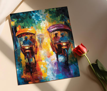 Affiche Rickshaws Indiens – Impression Giclée Colorée et Vibrante