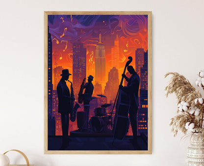 Affiche Jazz de Rooftop – Illustration de la scène musicale à NYC
