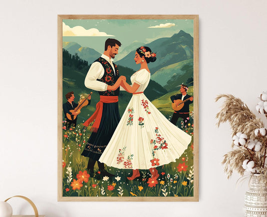 Affiche Danse Teshkoto – Art Traditionnel Balkan, Décor Héritage Culturel