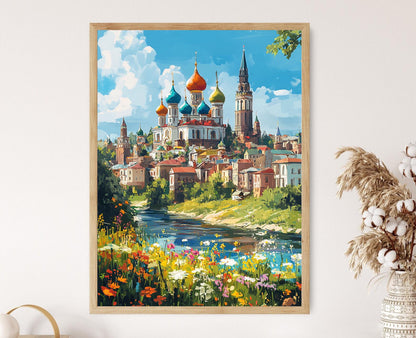 Affiche Kazan Kremlin – Poster avec dômes colorés et rivière Kazanka