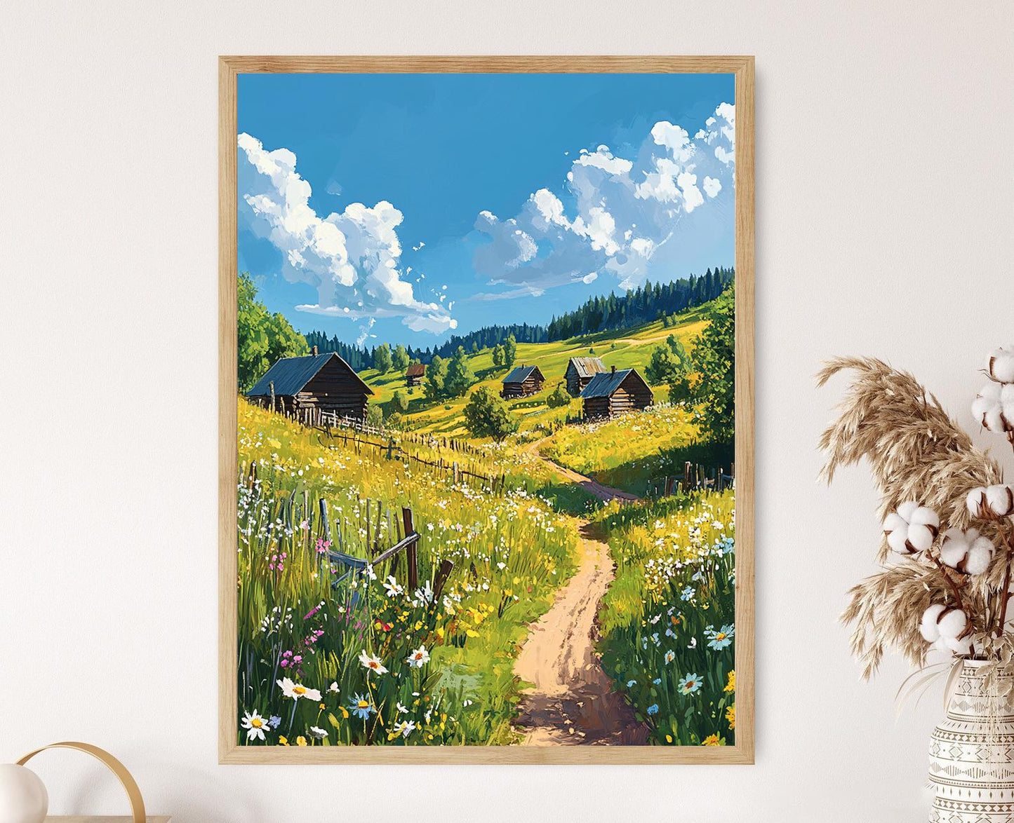 Affiche Village Vyatskoye – Poster Maisons en Bois et Champs Roulants