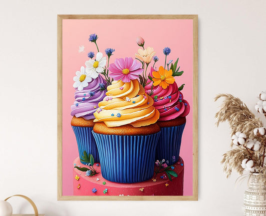 Affiche Trio de Cupcakes – Impression Artistique avec Crème et Sprinkles