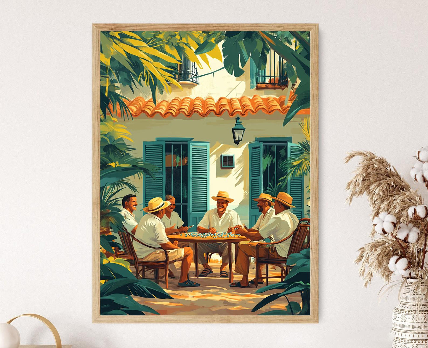 Affiche Cour de Cuba – Illustration Dominos, Art Culture Caribéenne
