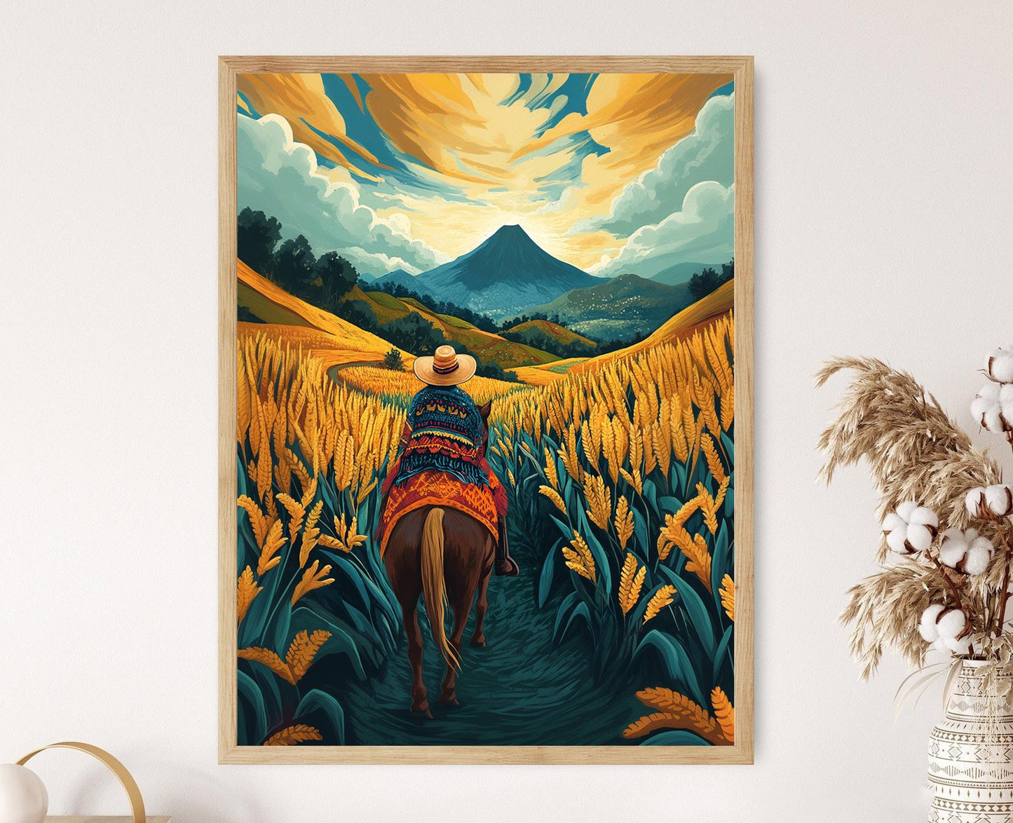 Affiche Fermier Guatémaltèque à Cheval – Art des Hautes Terres d'Amérique Centrale