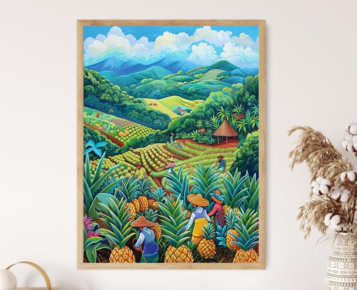 Affiche Ananas du Costa Rica – Tableau des Récolteurs dans les Champs