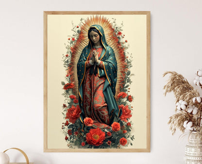 Affiche Vierge Marie – Portrait Inspirant sur Papier d'Archives