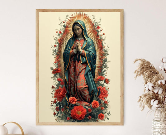 Affiche Vierge Marie – Portrait Inspirant sur Papier d'Archives