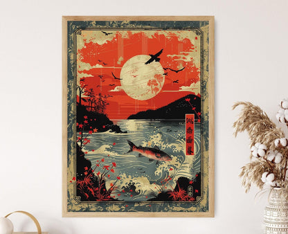 Affiche Art Floral Japonais – Design de Carte Hanafuda, Décor Élégant