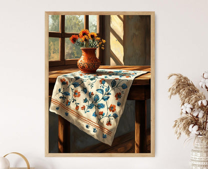 Affiche Kalamkari – Poster Art Floral et Oiseau Indien