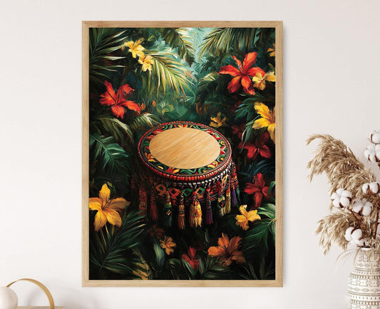 Affiche Rastafarienne – Impression artistique avec motifs colorés et fleurs