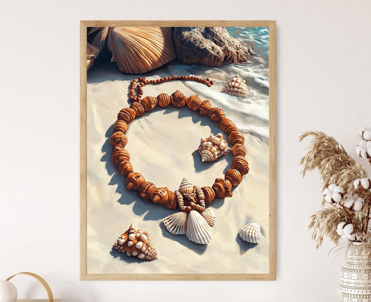 Affiche Taino Jamaïcaine – Poster Art de Collier avec Coquillages et Perles