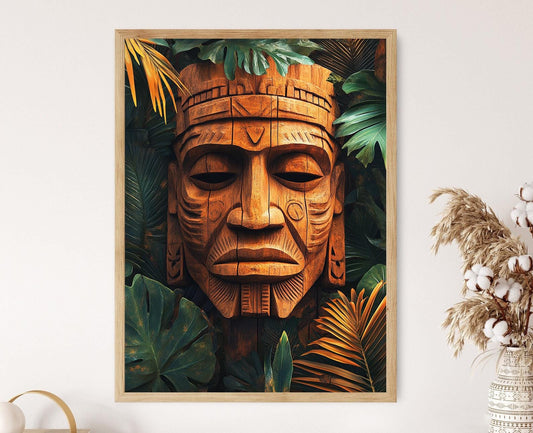 Affiche Art de Sculpture en Bois Jamaiquain – Poster Foliage Tropical