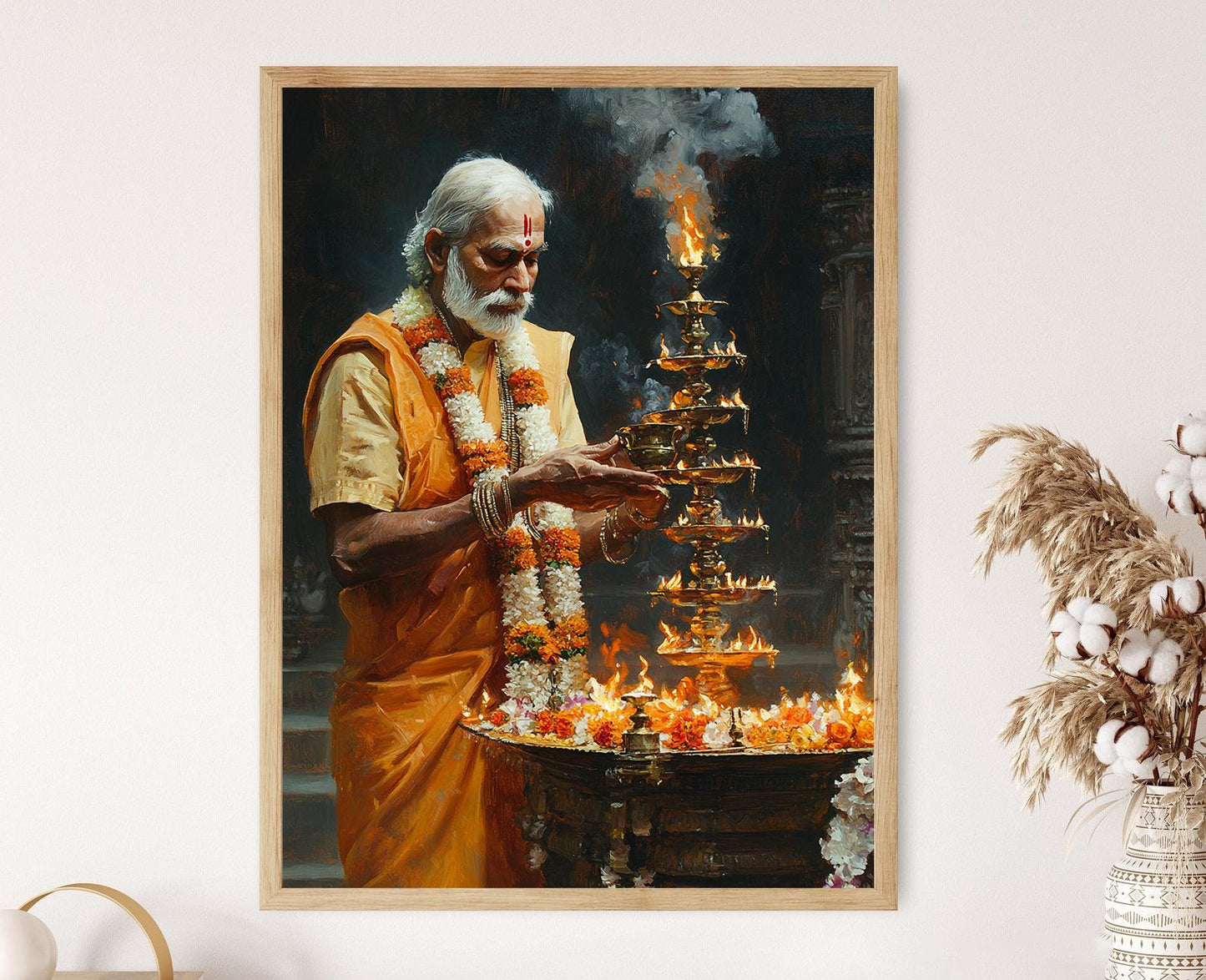 Affiche Aarti Hindoue – Illustration Spirituelle avec Diya en Laiton