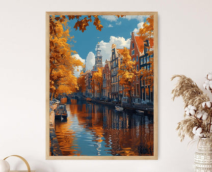 Affiche Amsterdam – Poster paysage historique avec maisons à pignon