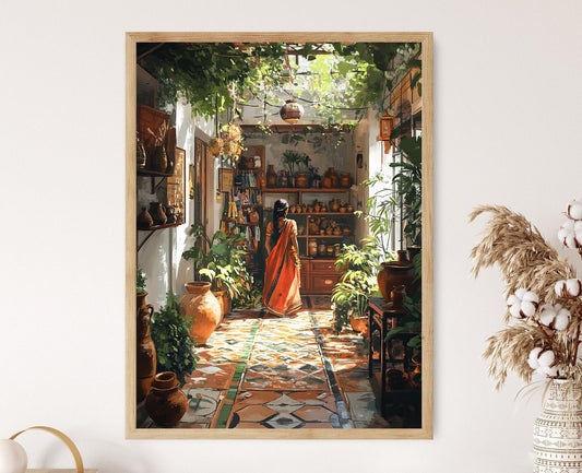 Affiche Art Bengali – Poster Décor Terracotta & Illustration Sac Jute