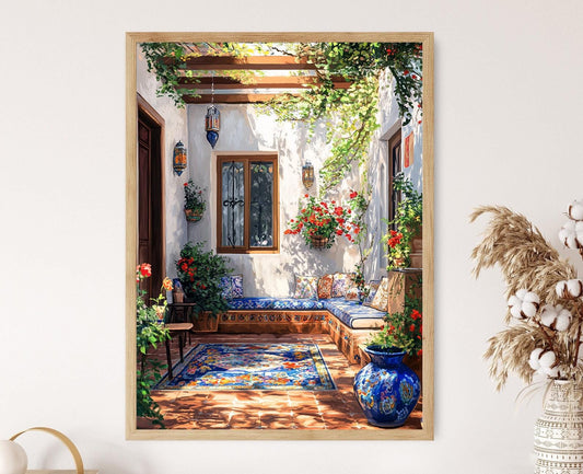 Affiche Multan – Poster Décor en Poterie Bleue et Coussin Brodé