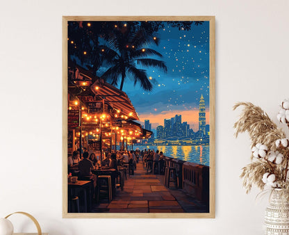Affiche Gurney Drive – Impression Art de Penang, Scène Nocturne & Restauration