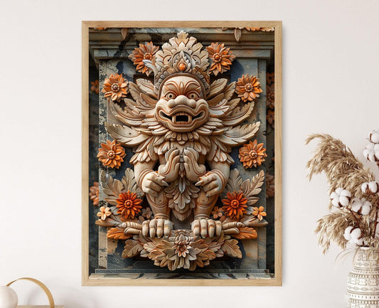 Affiche Art en Bois Balinais – Poster Héritage Culturel et Nature