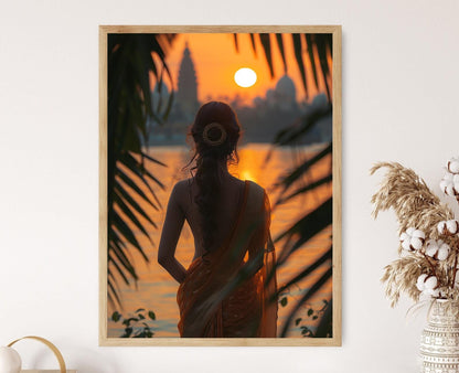 Affiche Femme Indienne en Saree – Imprimé Art de Patrimoine Riche