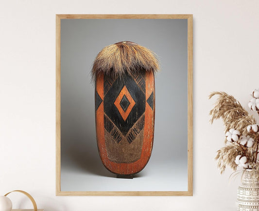 Affiche Bouclier de Guerre – Art impression géométrique aux tons terreux