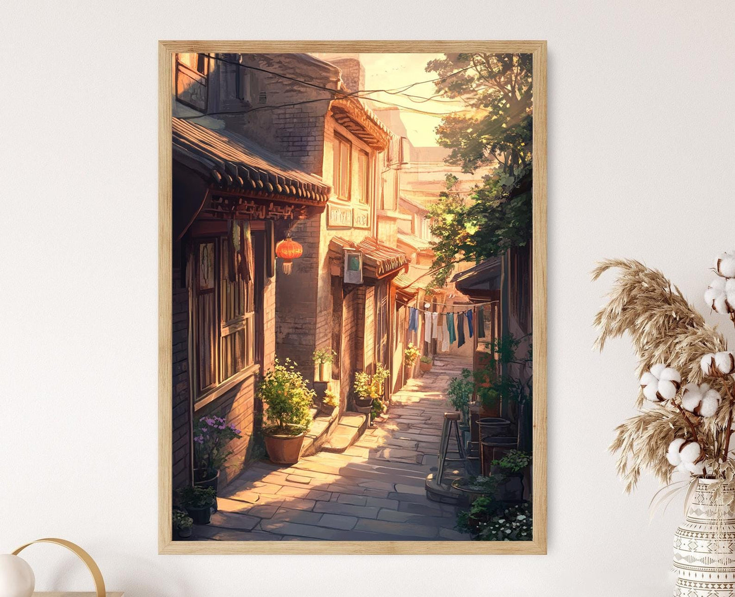 Affiche Hutong au Coucher de Soleil – Poster Allée Traditionnelle en Lumière Dorée