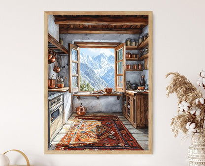 Affiche Cuisine Hunza – Poster Décor Utensiles en Cuivre et Tapis en Laine