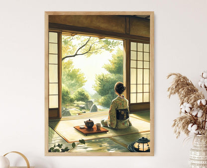 Affiche Cérémonie de Thé – Poster Femme Japonaise en Kimono Tradtionnel