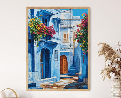 Affiche Maisons Bleues de Jodhpur – Poster Scène Vibrante d'Allée