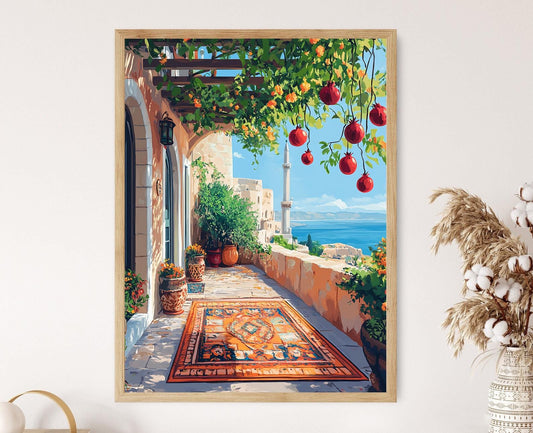 Affiche Saida – Illustration du Patio avec Vue sur la Grande Mosquée