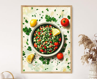 Affiche Tabbouleh Libanais – Impression Art Déco Méditerranéenne Vibrante